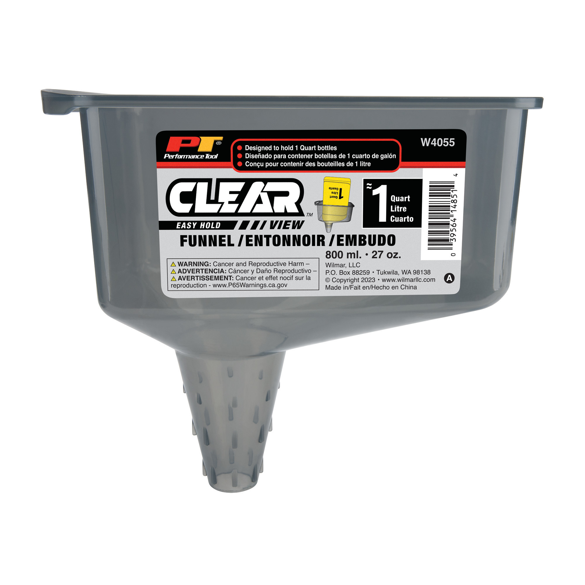 Performance Tool, Clear View Easy Hold Funnel 2 Pint, Hole Diameter 0.75 in, Model# W4055